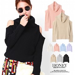 ガーリー&フェミニンな上品ニット♪肩空きオフタートルニットトップス