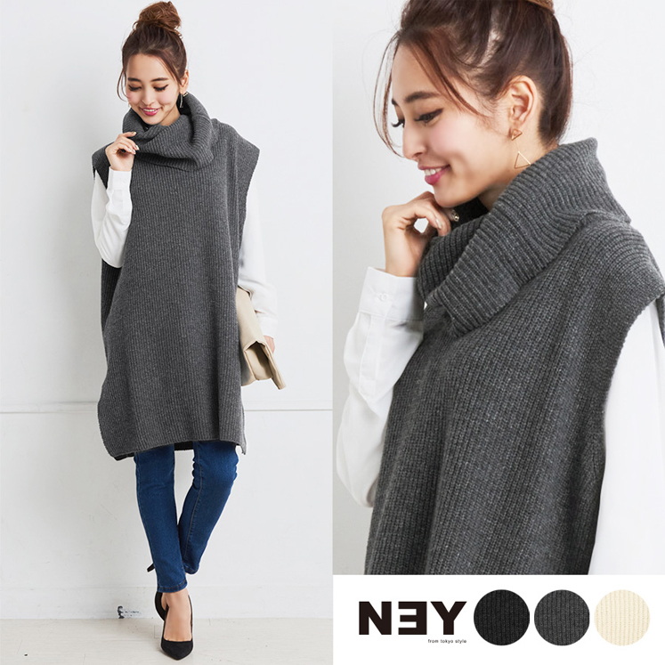 ボリュームタートルニットワンピース