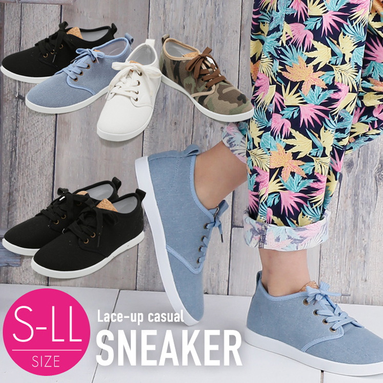 レースアップカジュアルペタンコスニーカー