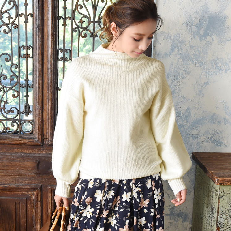 ボリュームスリーブリブニット