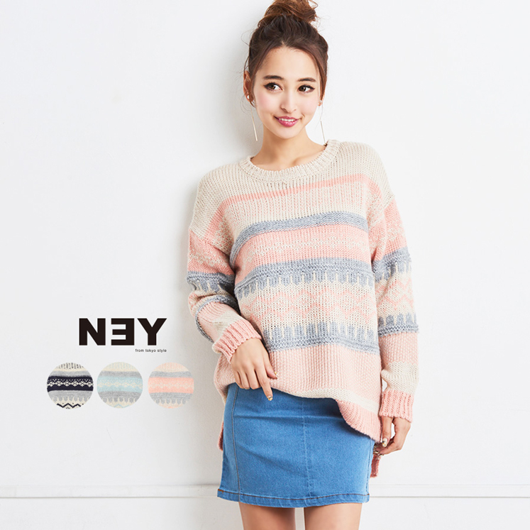 幾何学柄ジャガードニットトップス