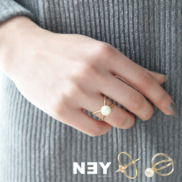 パール付・クロスデザインフリーリング