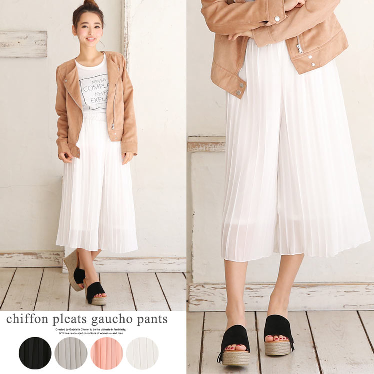 ふんわりシフォン素材・プリーツガウチョパンツ