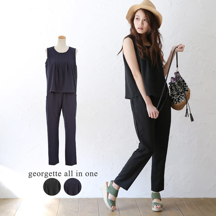 ジョーゼットノースリーブオールインワン
