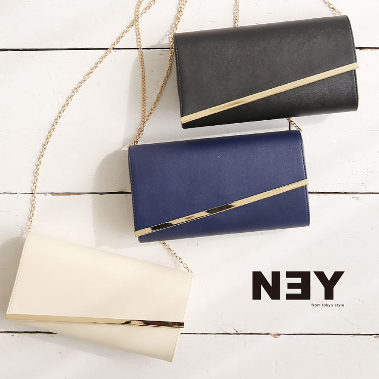 チェーン付メタルパーツクラッチバッグ