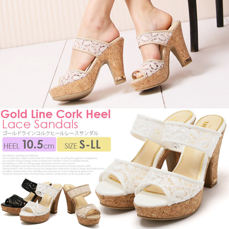 コルク調ヒールダブルベルトサンダル