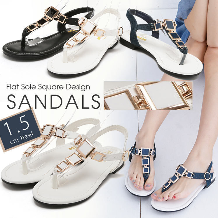 スクエアモチーフカジュアルペタンコトングサンダル