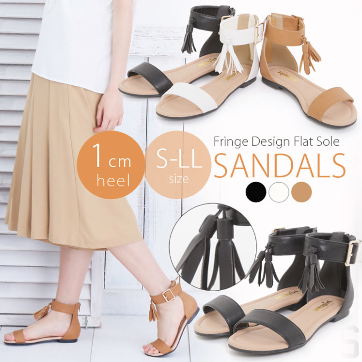 タッセルフリンジ付カジュアルペタンコサンダル