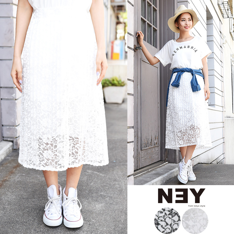 花柄レースミディアム丈プリーツスカート