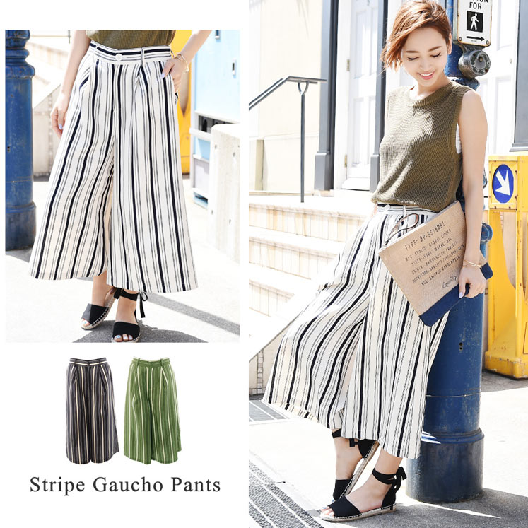 ストライプ柄ガウチョパンツ
