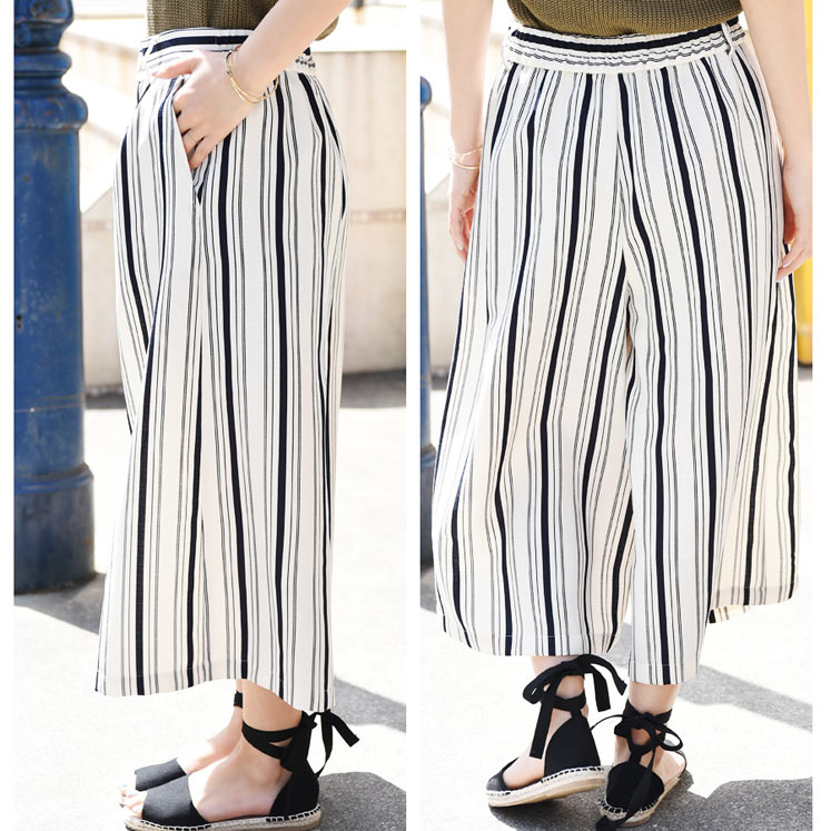 ストライプ柄ガウチョパンツ