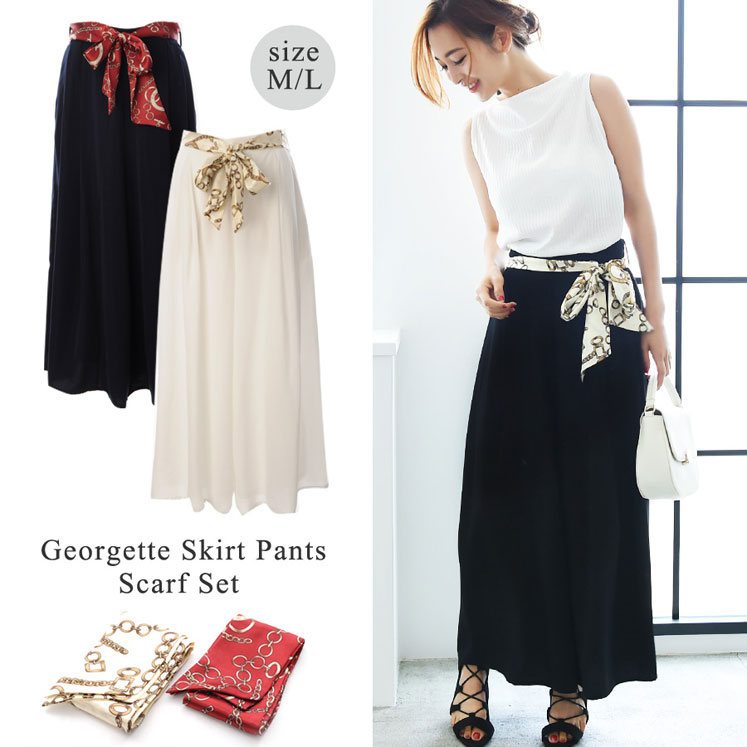 [スカーフベルト付き]ジョーゼットスカンツ