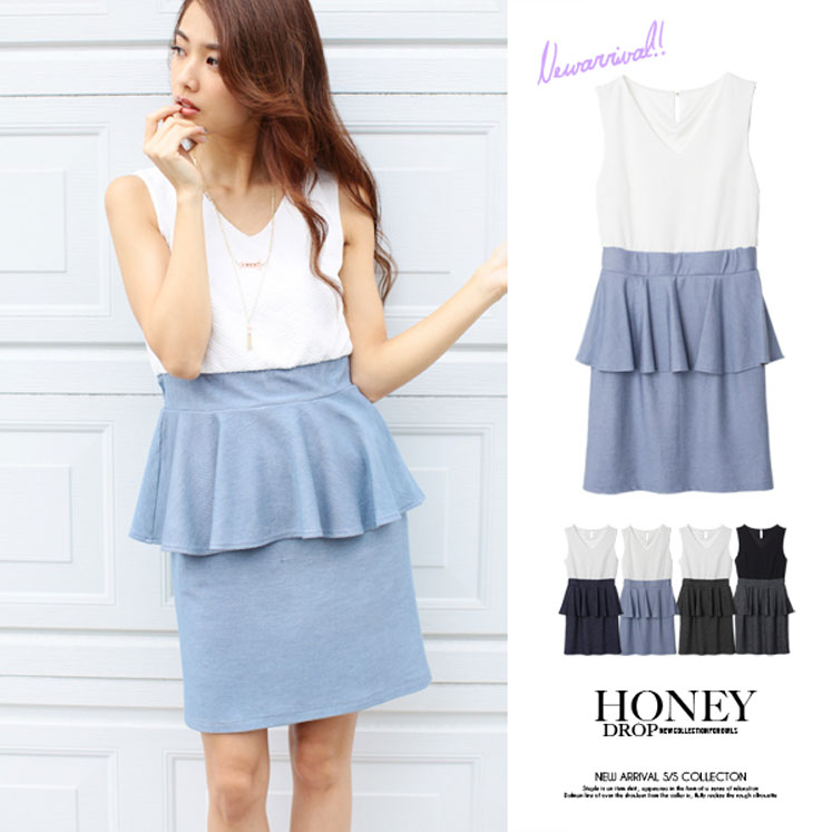 ふくれジャガード&times;カットデニムぺプラムワンピース