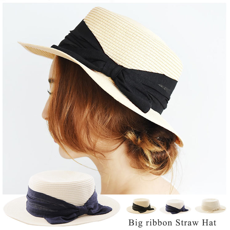 ビックリボンつば広カンカン帽