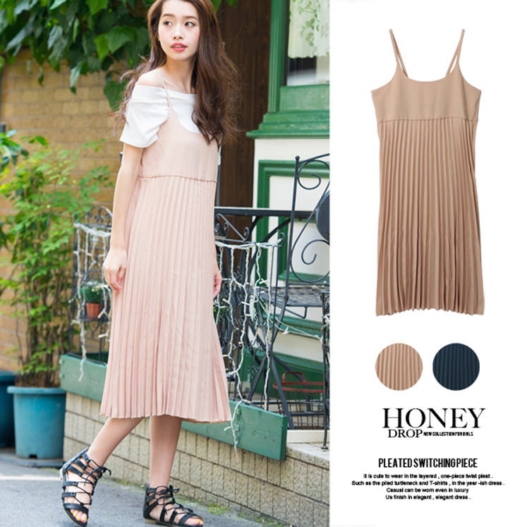 プリーツ切替キャミソールワンピース