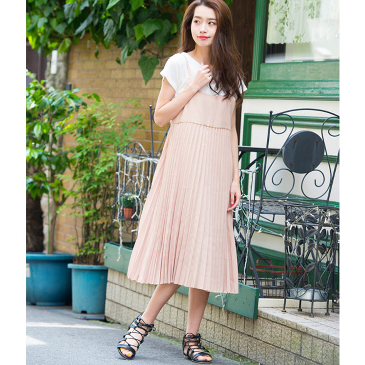 プリーツ切替キャミソールワンピース