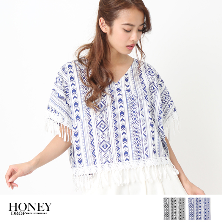 エスニック柄レーステープチュニック