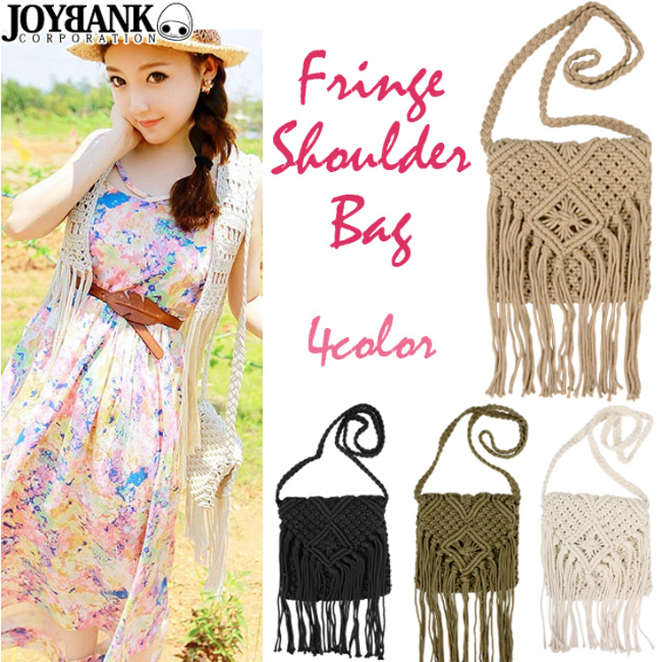 クロシェ編みフリンジフラップショルダーバッグ