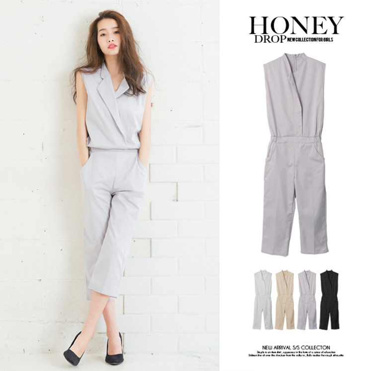 ノースリーブシャツデザインオールインワン