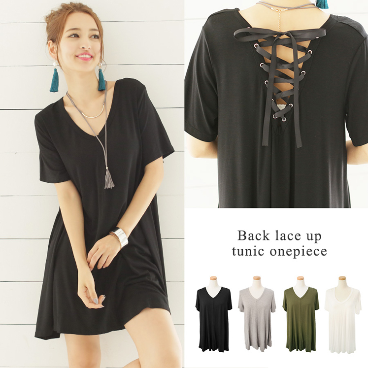 バックレースアップ・チュニックワンピース