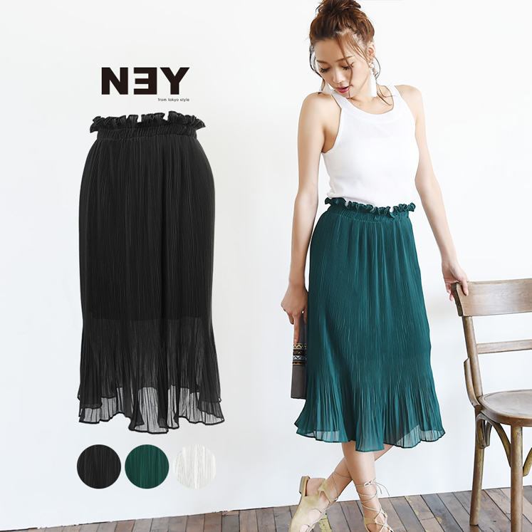 プリーツ加工ミディ丈スカート