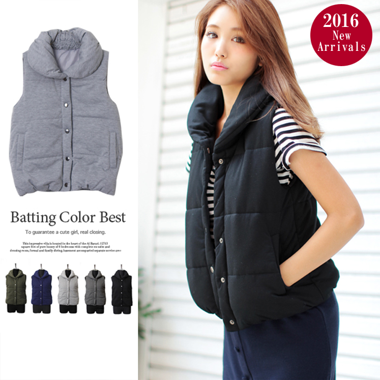 ボリューム衿デザイン中綿ベスト