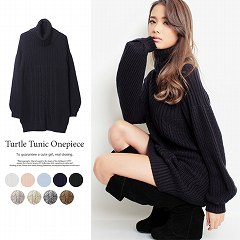 オフタートルケーブルニットチュニック