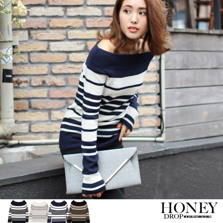 ランダムボーダーリブニット