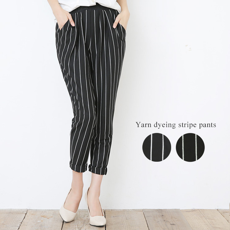 タック入りストライプ柄サルエルパンツ