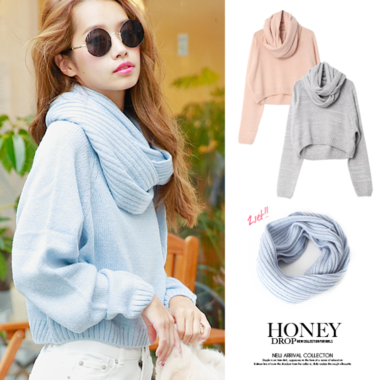 ショートニットトップス&スヌードセット