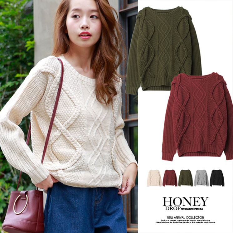 ケーブルニットプルオーバー