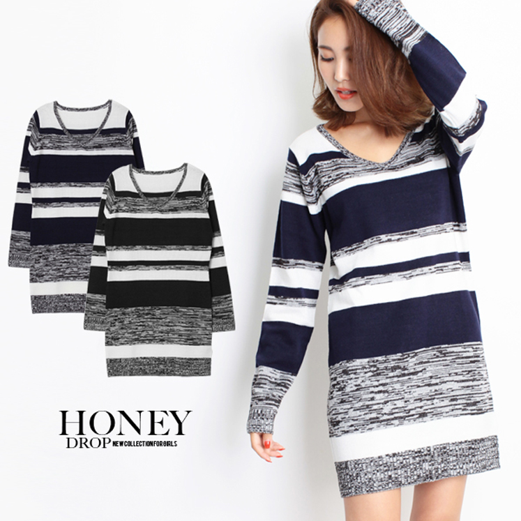 ランダムボーダーニットワンピース