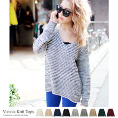 Vネック切り替えニットプルオーバー