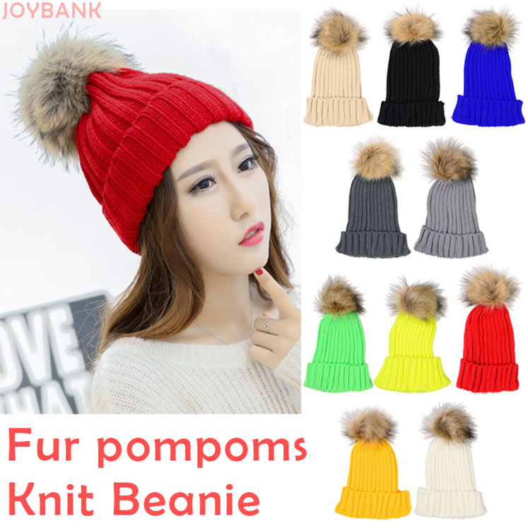 BIGぽんぽんファー付きリブニット帽