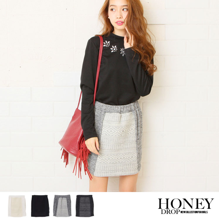 ケーブル柄切り替えニットソースカート