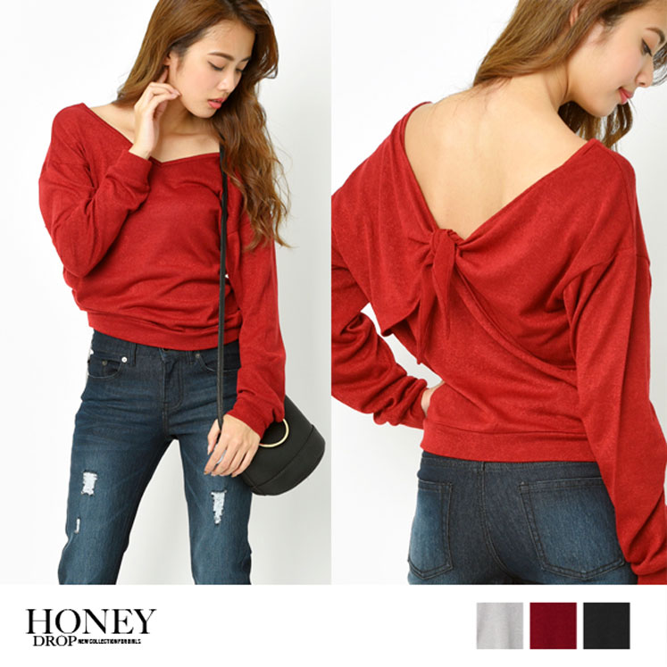 BACKリボンデザインニットソー