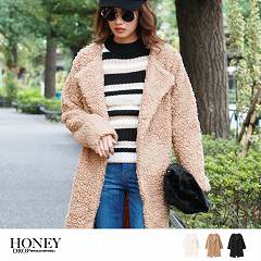 プードルフェイクファーノーカラーコート