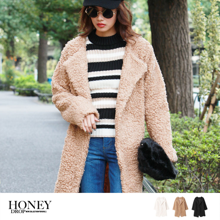 プードルフェイクファーノーカラーコート