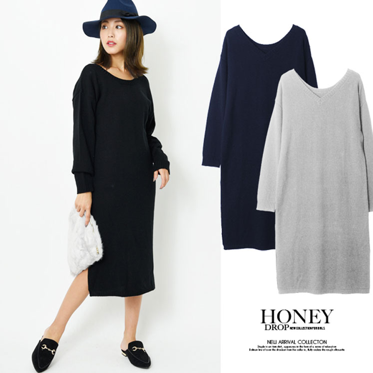 2wayスリットニットワンピース